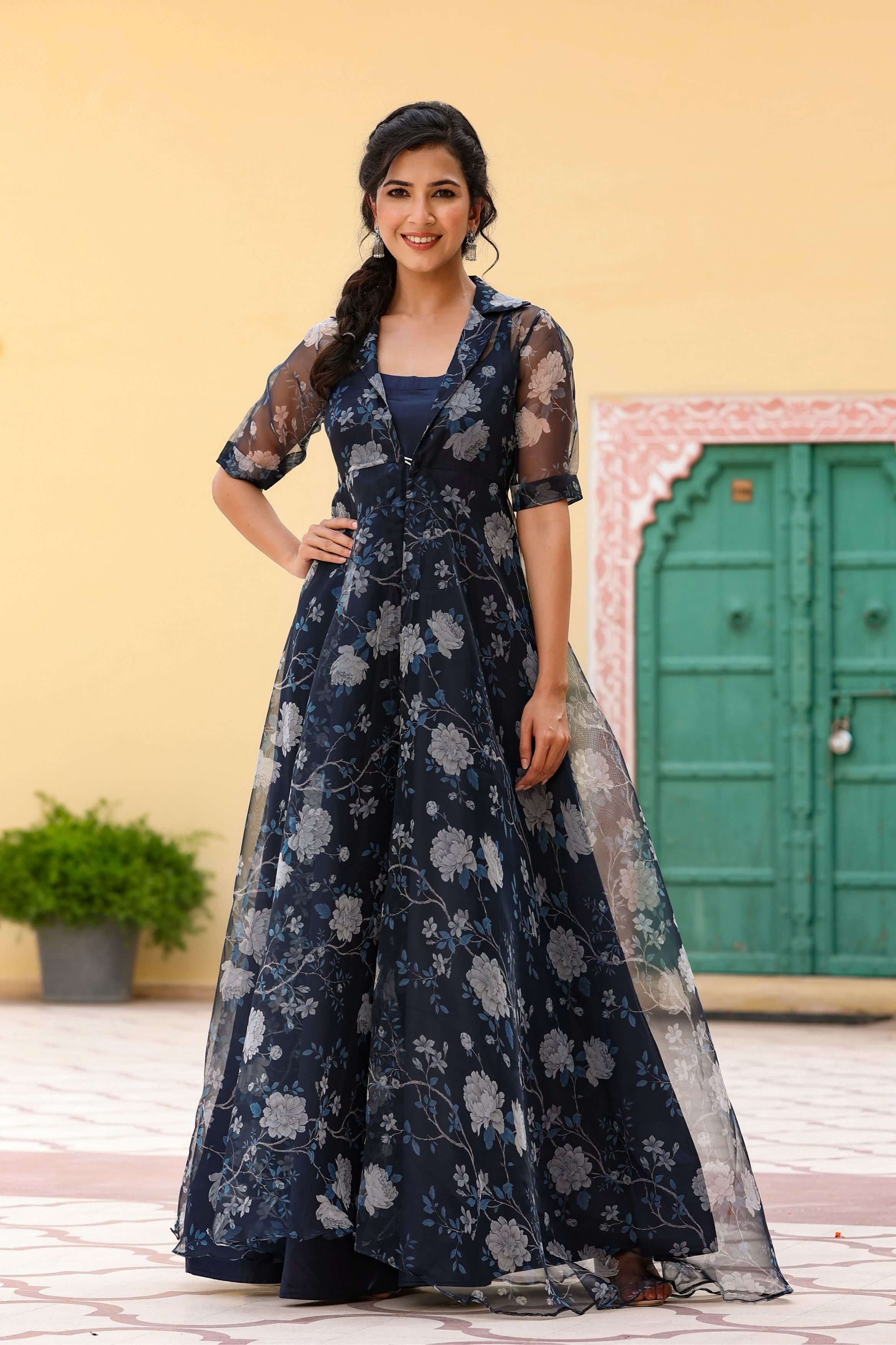 Buy Attractive Blue Georgette Full Faired Gowns For Women - Full Sleeve  Online In India At Discounted Prices
